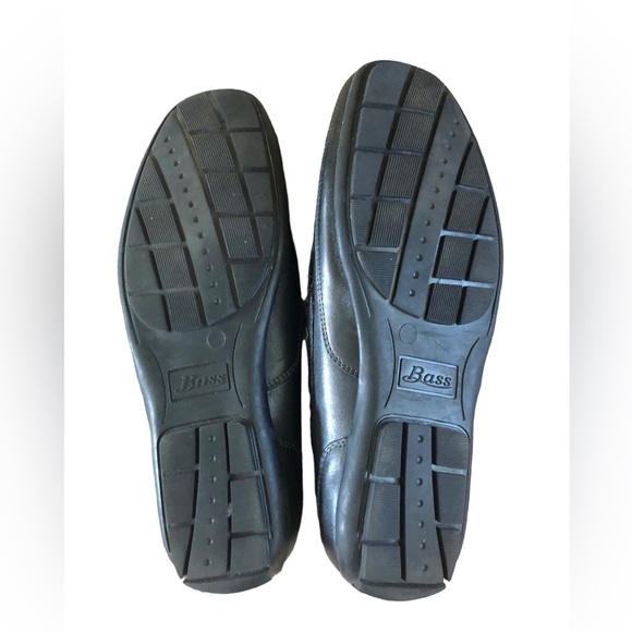 Bass Hank Leather Driving Mocs Shoe Black Mens 9.5M Slip On Casual - Picture 2 of 6